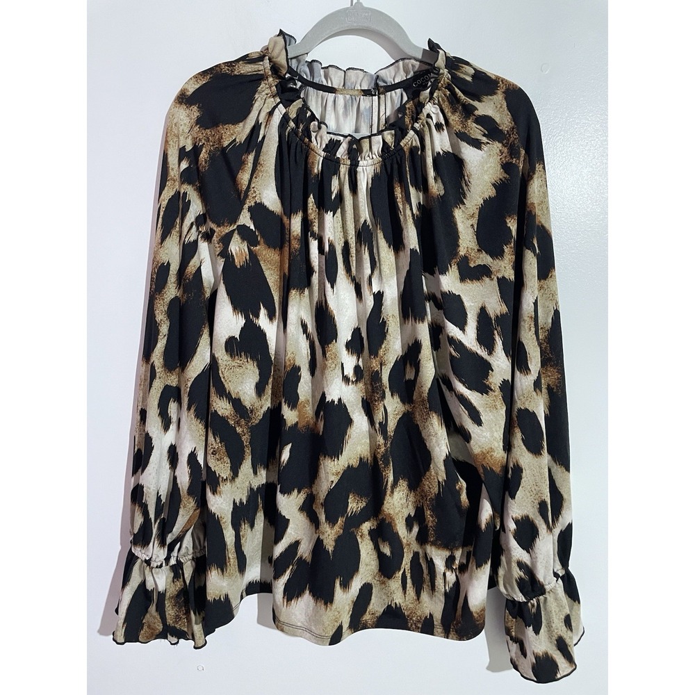 Cocomo Blouse 2X Cheetah Artsy Ruffles Old Money Office Vacation Mobwife Brunch
